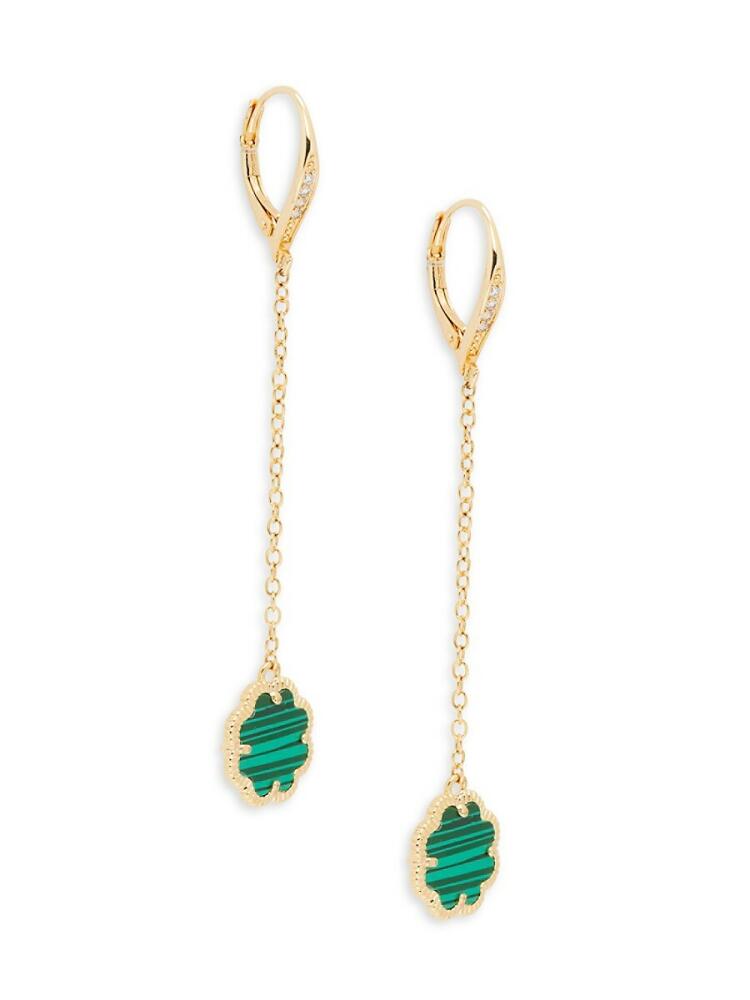 Sterling Forever Women's 14K Goldplated, Malachite & Cubic Zirconia Clover Dangle Earrings Cover