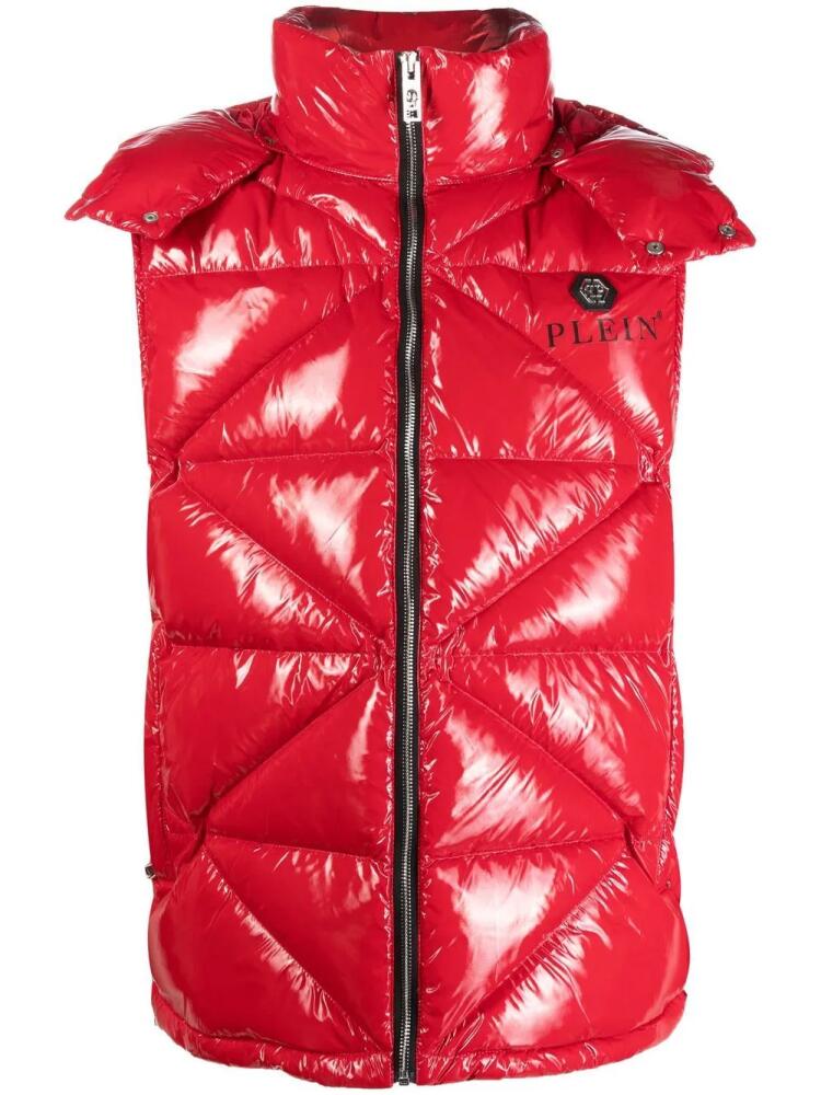 Philipp Plein high-shine quilted gilet jacket - Red Cover