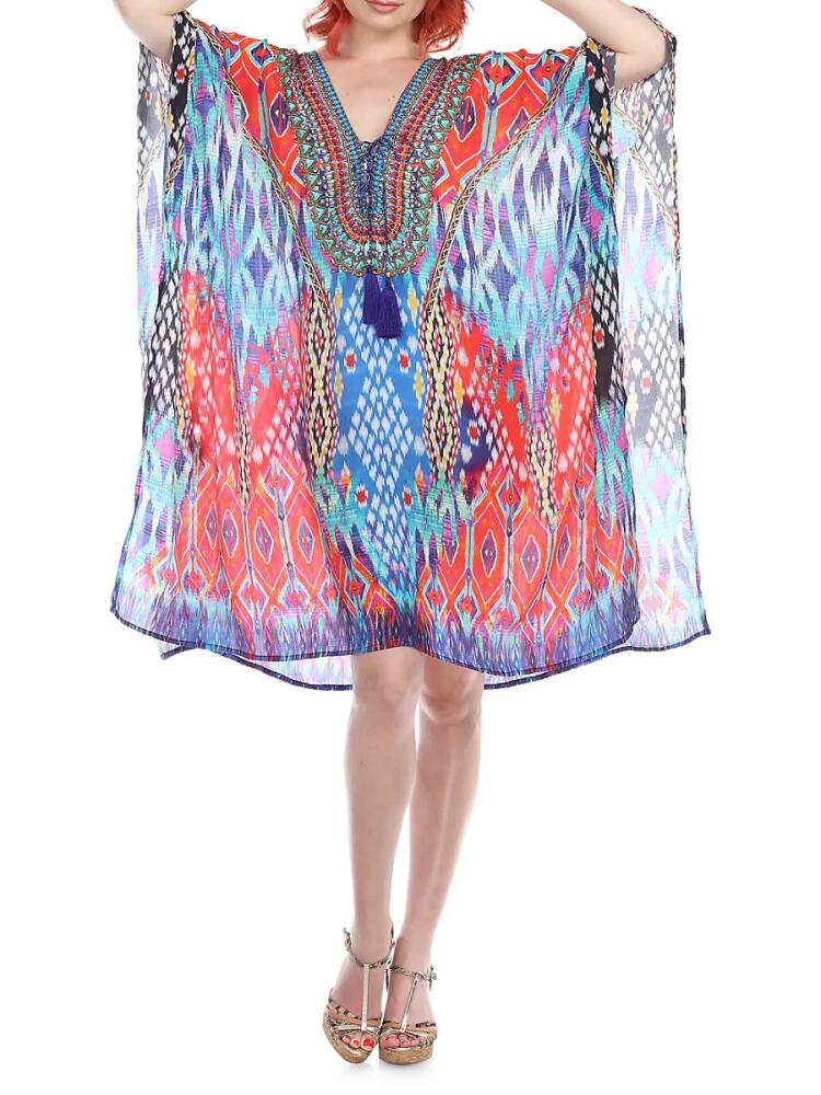 La Moda Clothing Women's Amazed Amazon Lace-Up Caftan Coverup - Blue Multi Cover