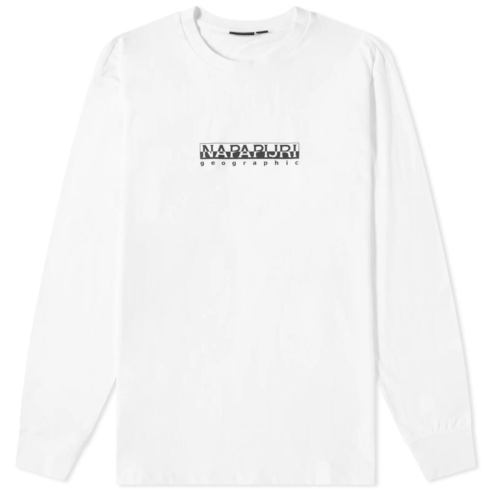 Napapijri Men's Long Sleeve Box Logo T-Shirt in Bright White Cover