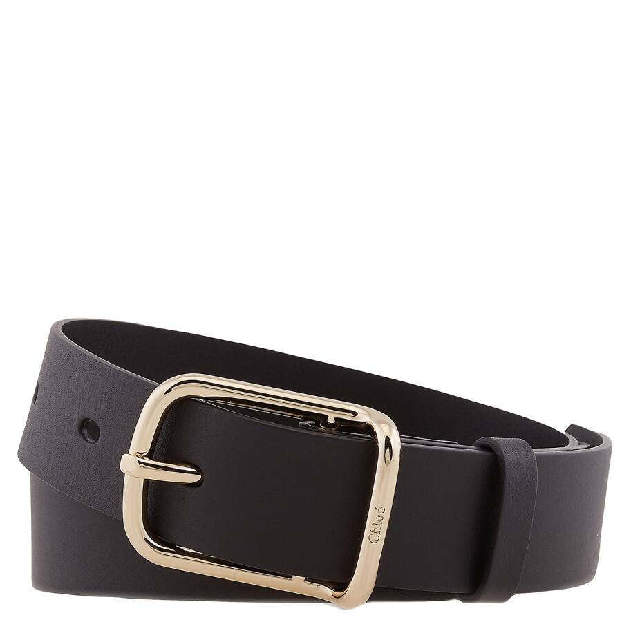 Chloe Black Leather Logo Engraved Buckle Adjustable Belt Cover