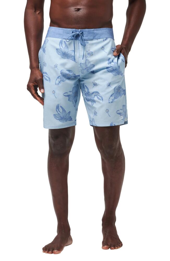 TravisMathew Lull in the Action Board Shorts in Heather Dream Blue Cover