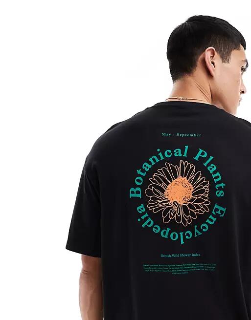 Selected Homme oversized t-shirt with botanical circle backprint in black Cover