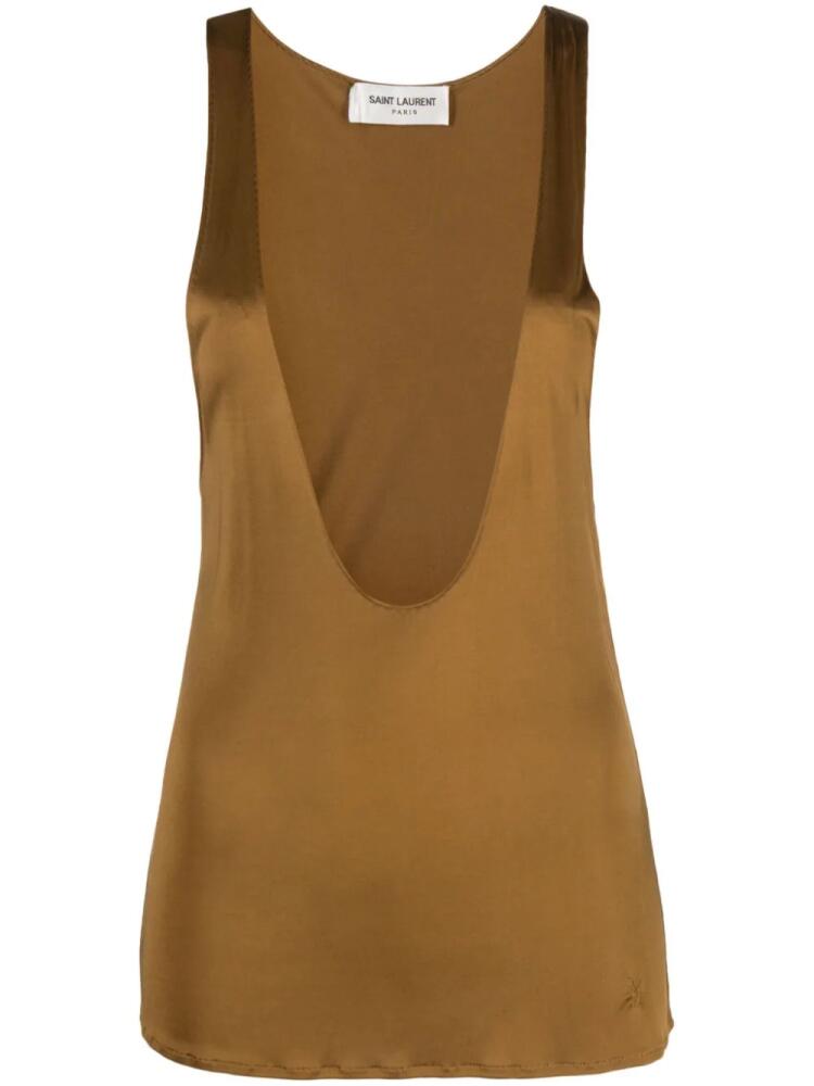 Saint Laurent plunging V-neck draped tank top - Brown Cover