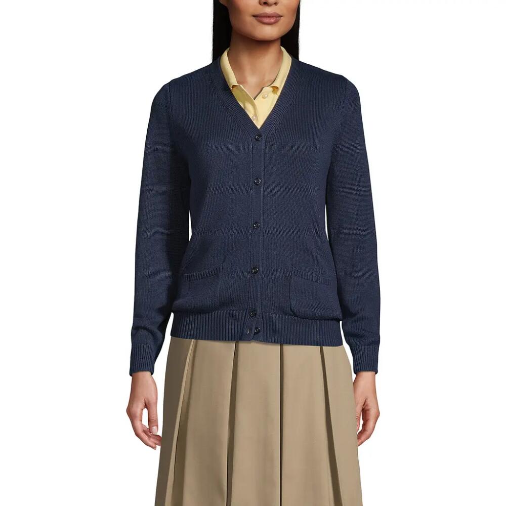 Lands' End School Uniform Cotton Modal Button Front Cardigan Sweater in Classic Navy Cover