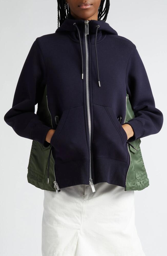 Sacai MA-1 Side Gusset Sponge Hoodie in Navy × Khaki Cover