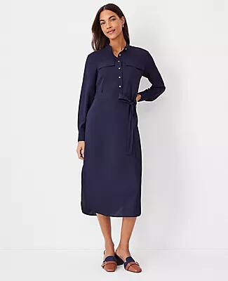 Ann Taylor Petite Stand Collar Belted Pocket Shirtdress Cover