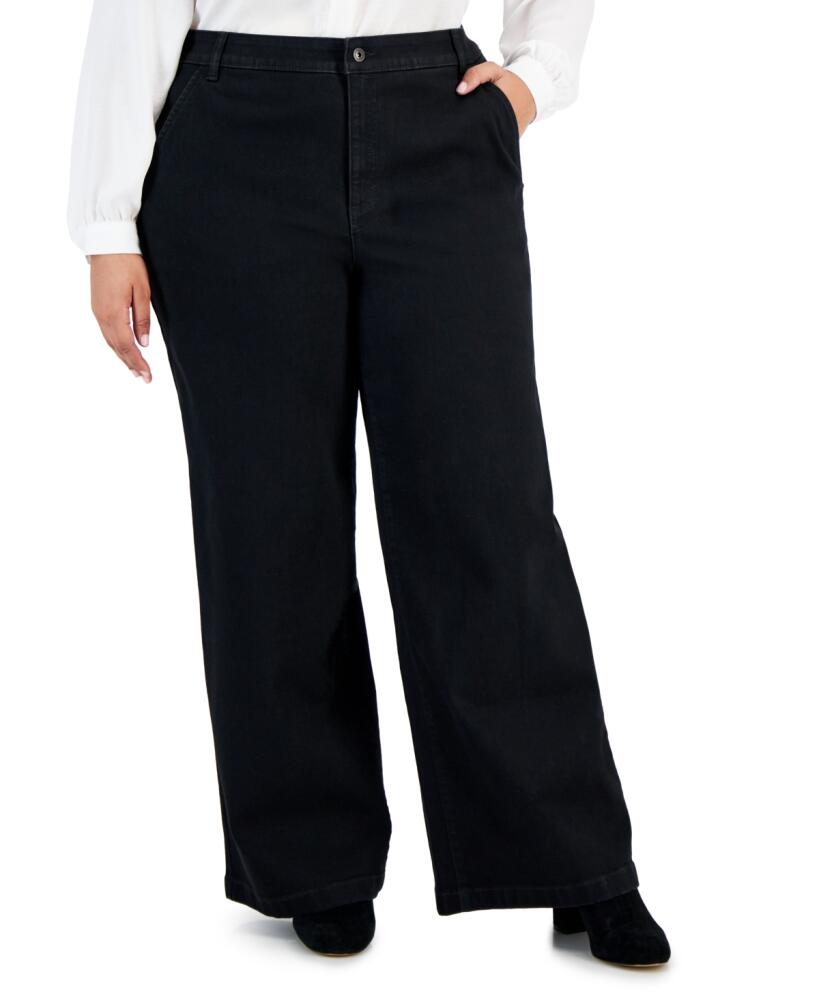 Style & Co Plus Size Wide-Leg High-Rise Jeans, Created for Macy's - Deep Black Cover