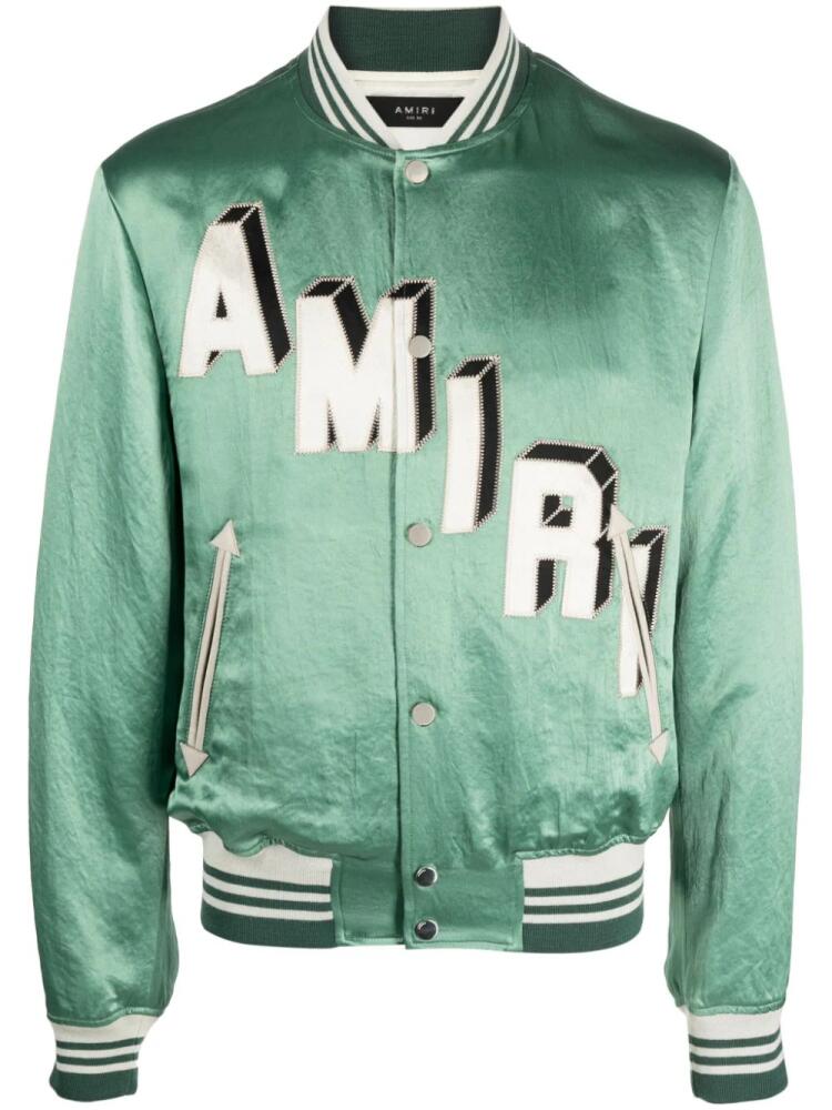 AMIRI logo-embroidered varsity jacket - Green Cover