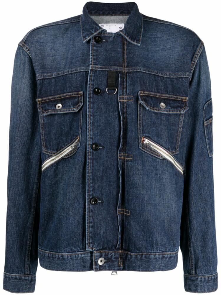 sacai straight-point collar cotton jacket - Blue Cover