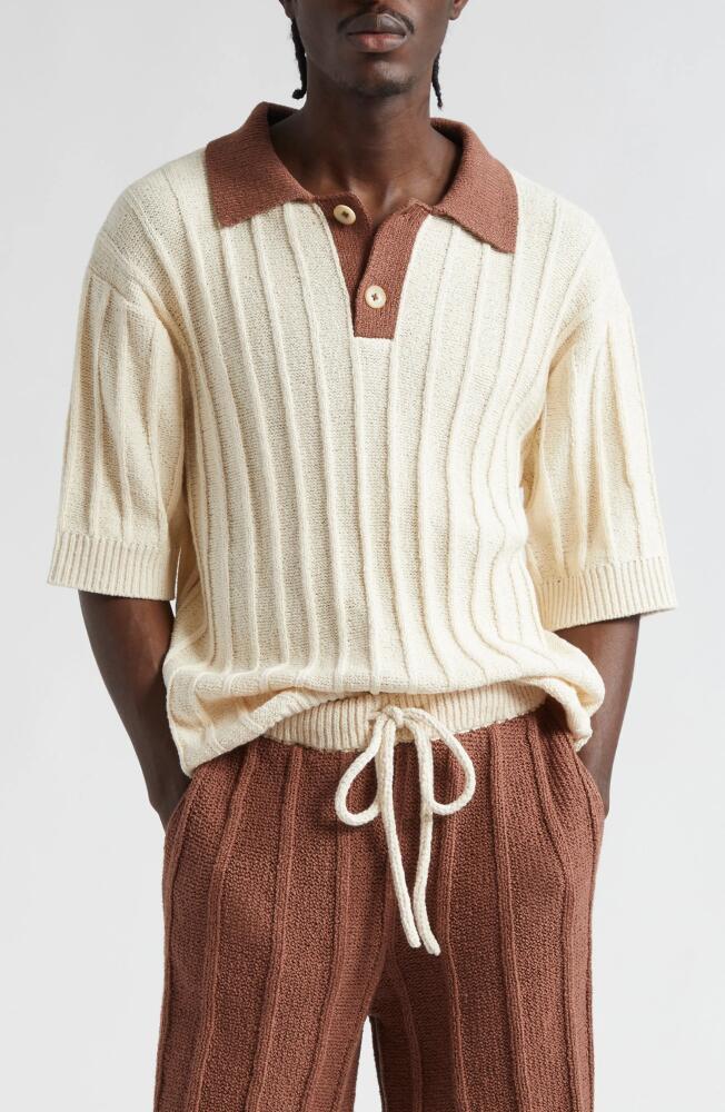 The Elder Statesman Beach Guy Rib Cotton Polo Sweater in Natural/Cinnamon Cover