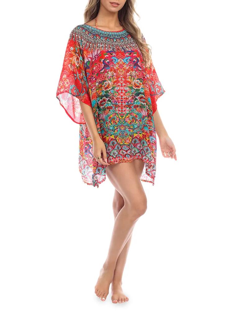 La Moda Clothing Women's Floral Caftan Coverup - Red Multi Cover