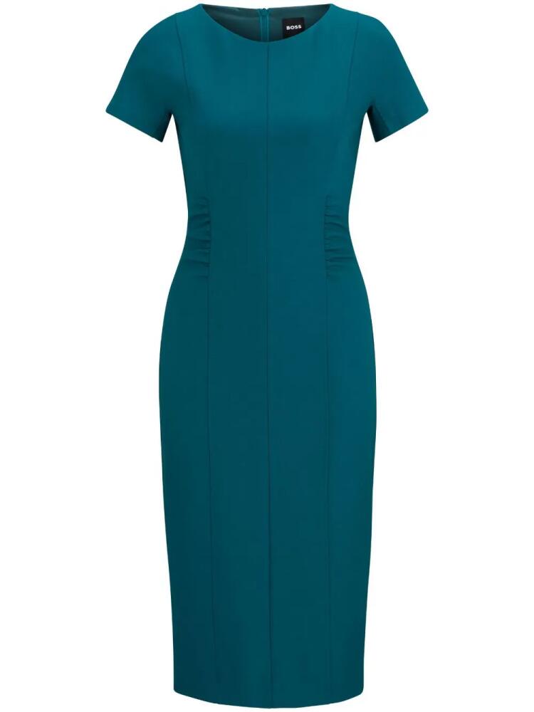 BOSS short-sleeve ruched midi dress - Blue Cover