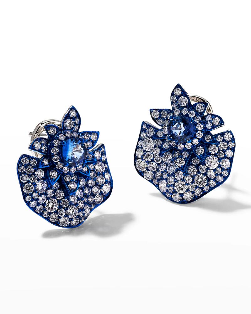 Graziela Gems Blue Rhodium, Blue Sapphire and Diamond Folha Earrings Cover