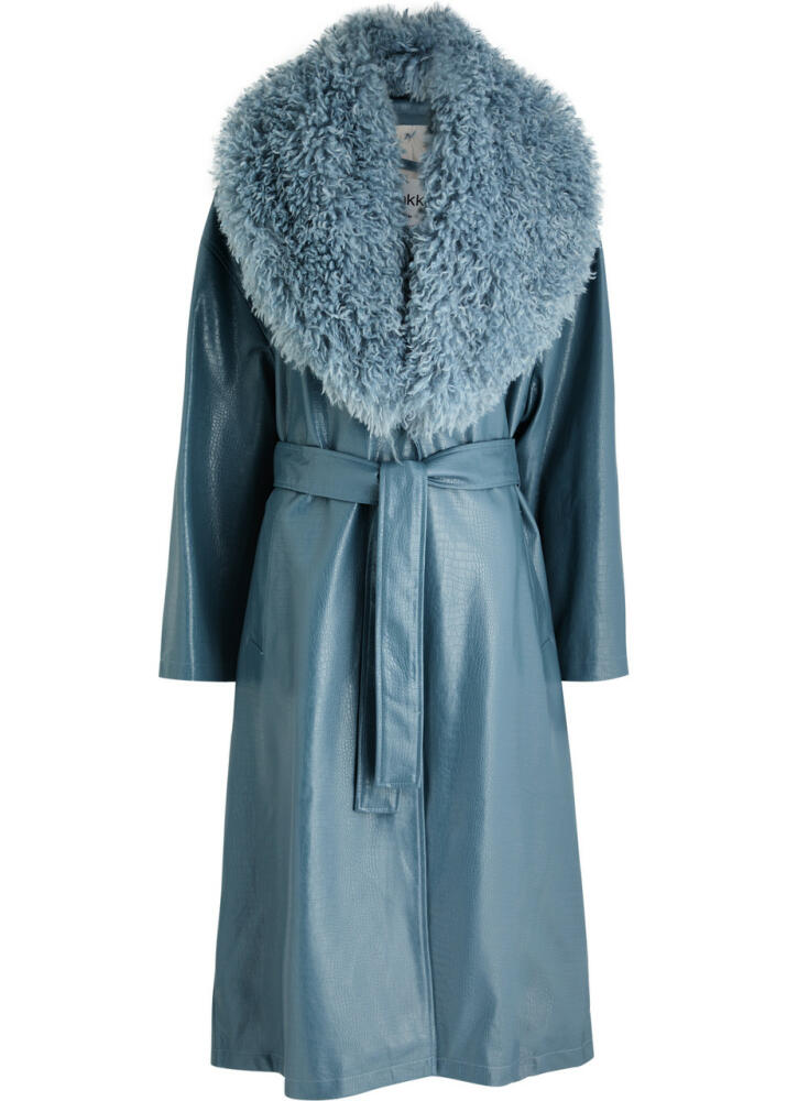 Jakke Blake Faux Fur-trimmed Faux Leather Coat - Light Blue Cover