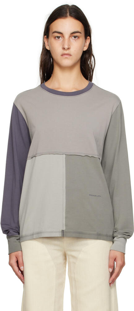 Eckhaus Latta Gray Lapped Long Sleeve T-Shirt Cover