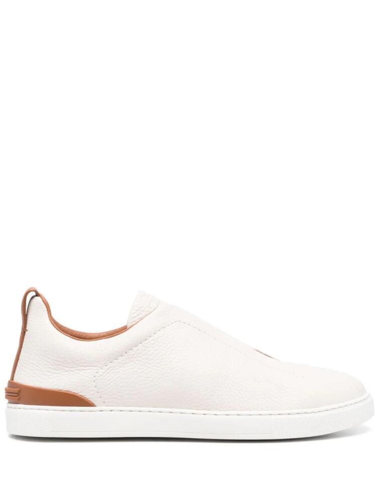 Zegna Triple Stitch pebbled leather sneakers - Neutrals Cover