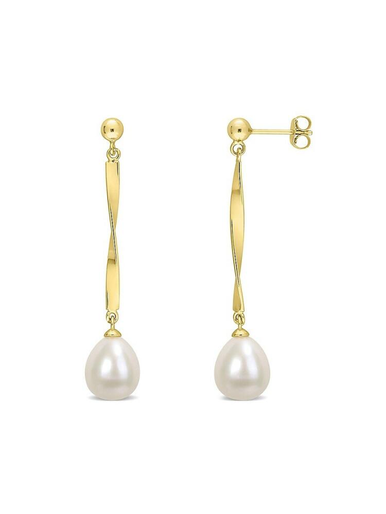 Sonatina Women's 14K Yellow Goldplated Sterling Silver & 9-9.5MM White Freshwater Cultured Pearl Drop Earrings Cover