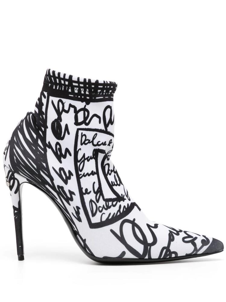 Dolce & Gabbana logo-print stiletto boots - White Cover