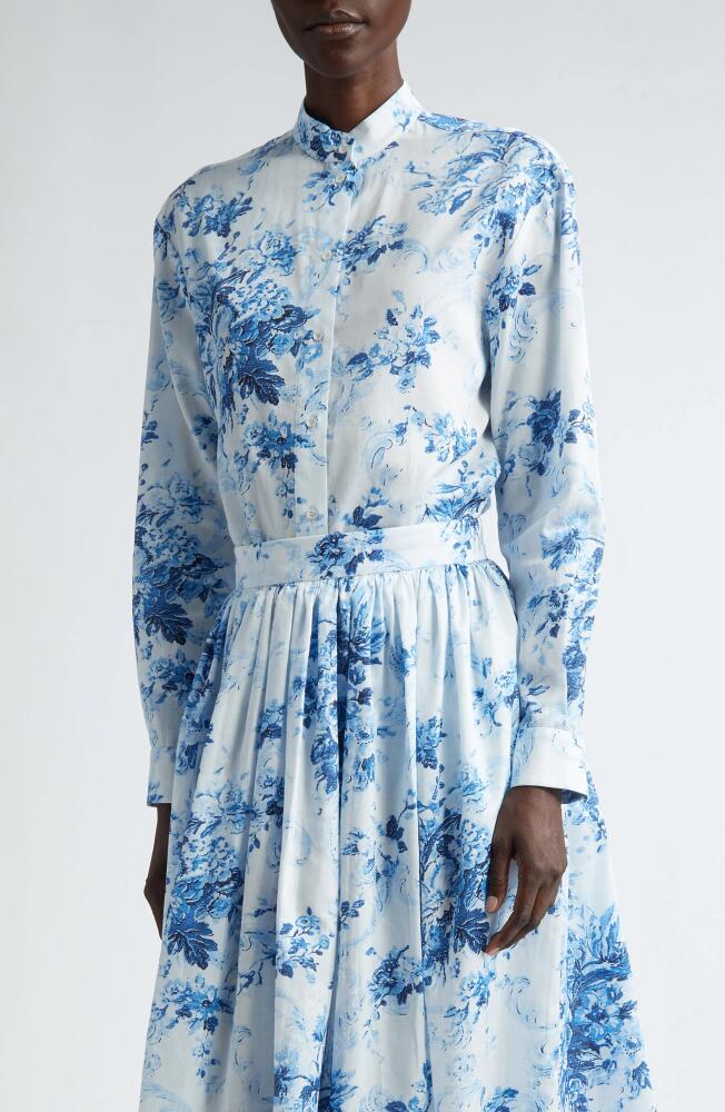 Erdem Floral Print Button-Up Shirt in Antique Print Blue Cover