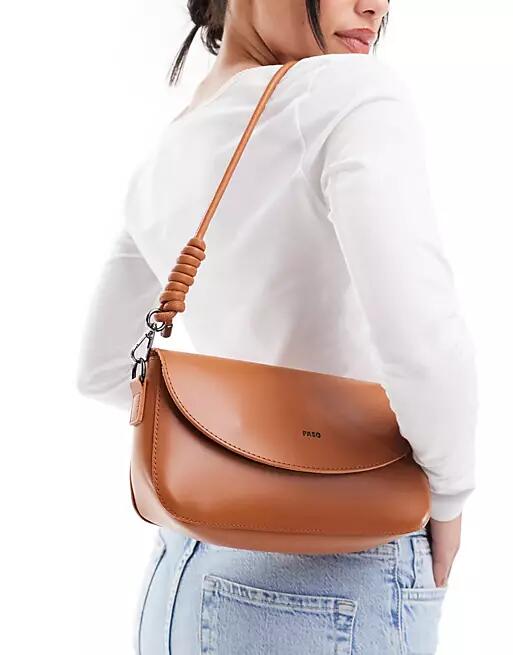 PASQ flapover shoulder bag with rope detail in tan-Brown Cover