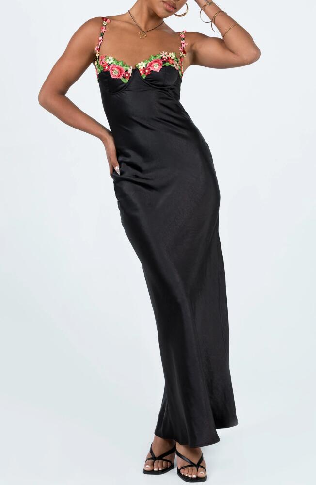 Princess Polly Kenzie Floral Lace Satin Maxi Dress in Black Cover