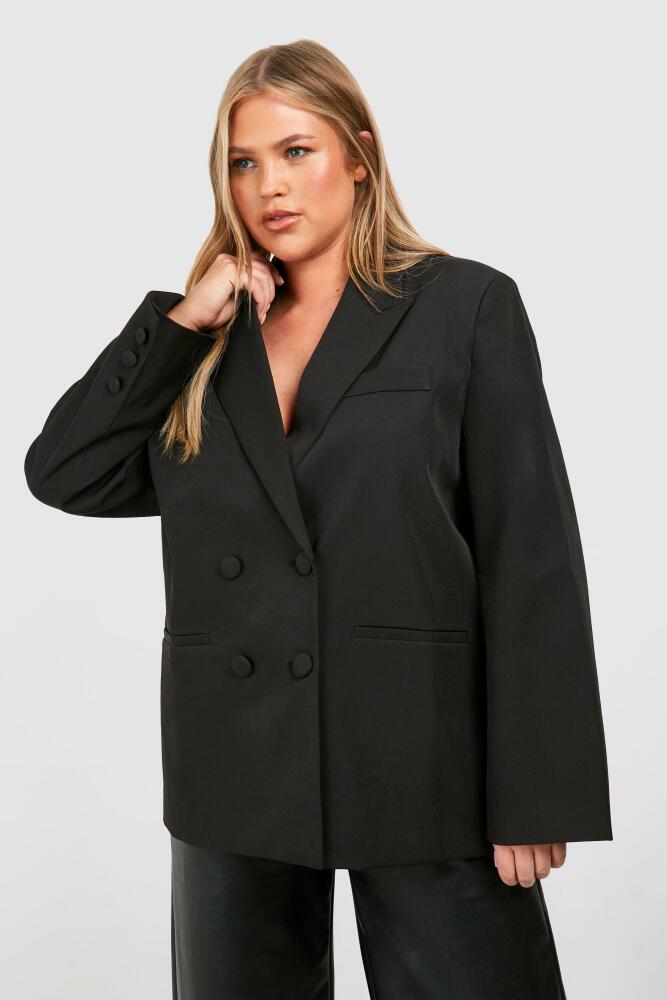 boohoo Womens Plus Double Breasted Relaxed Fit Tailored Blazer - Black Cover