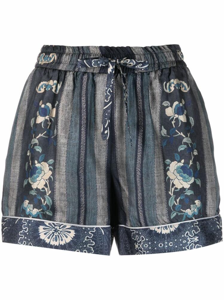 Pierre-Louis Mascia graphic floral print silk shorts - Blue Cover