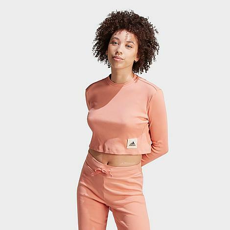 Adidas Women's Lounge Ribbed Cropped Long-Sleeve T-Shirt in Pink/Wonder Clay Cover