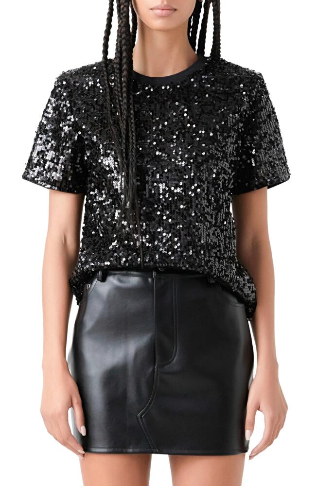 Grey Lab Shoulder Pad Sequin Top in Black Cover