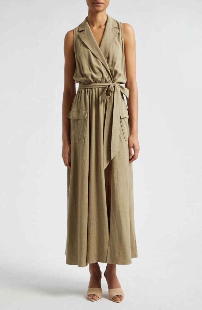 L'AGENCE Mayer Military Faux Wrap Maxi Dress in Covert Green Cover