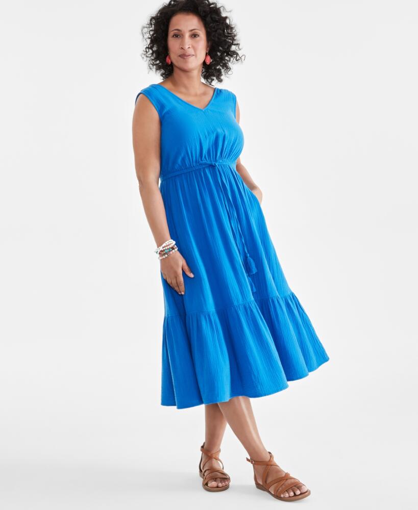 Style & Co Women's Cotton Gauze V-Neck Midi Dress, Created for Macy's - Cosmic Cobalt Cover