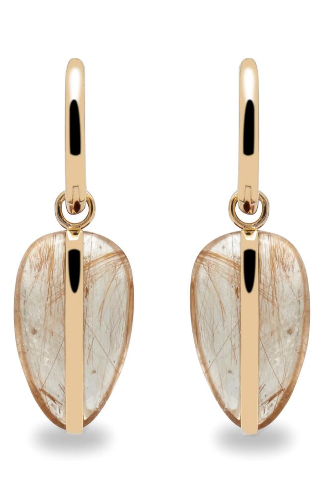 BY PARIAH Rutilated Quartz Drop Hoop Earrings in Gold Cover