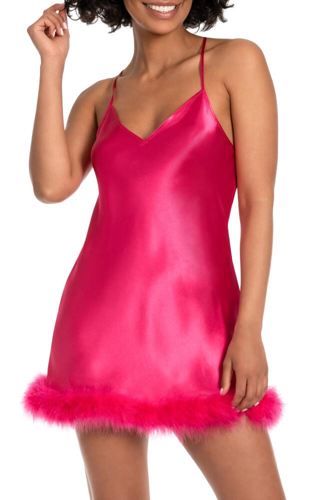 In Bloom by Jonquil Hollie Feather Trim Satin Chemise in Bright Rose Cover