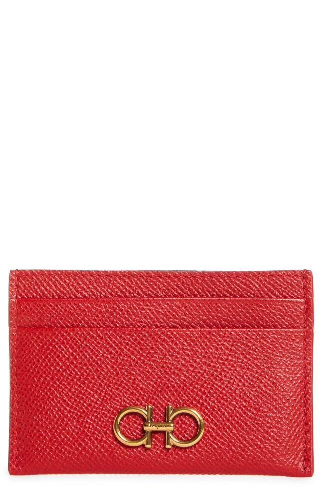 Salvatore Ferragamo Double Gancio Leather Card Case in Lipstick Sultan Cover