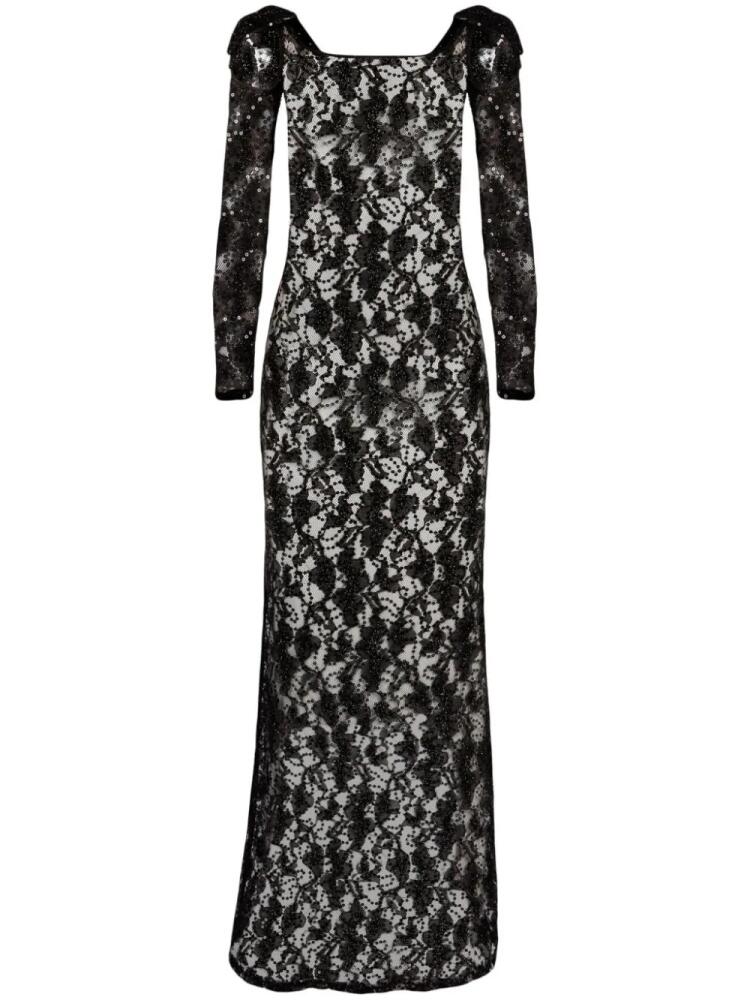 Nina Ricci bow-embellished sequinned lace gown - Black Cover