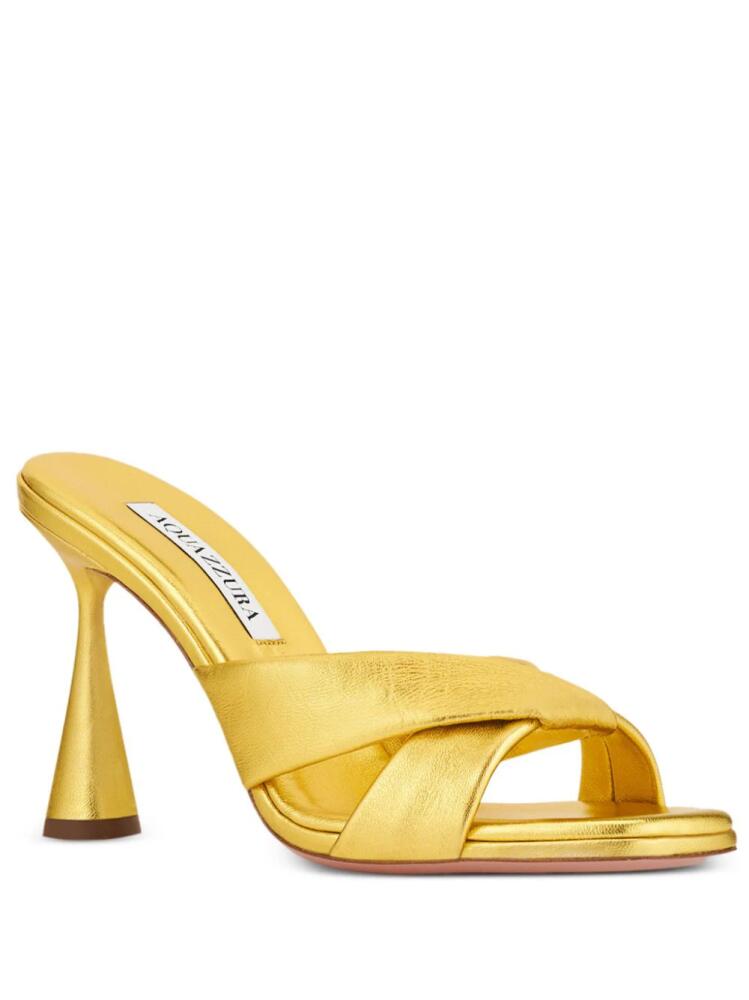 Aquazzura Amore 95mm metallic leather mules - Gold Cover