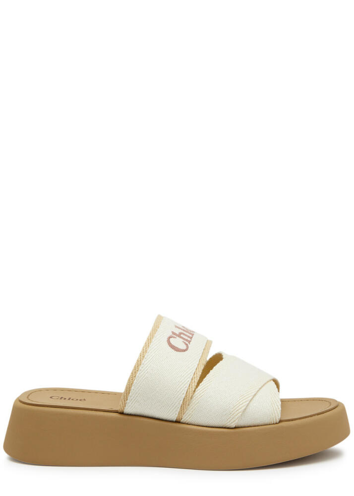 Chloe Mila Logo Canvas Flatform Sliders - White Cover