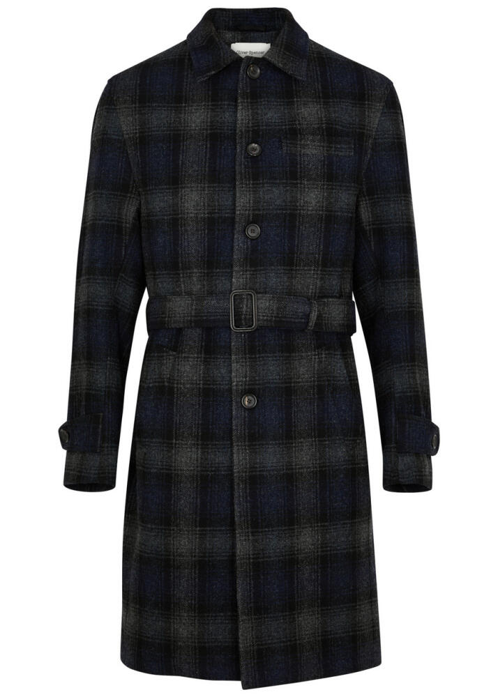 Oliver Spencer Grandpa Checked Wool Coat - Navy Cover