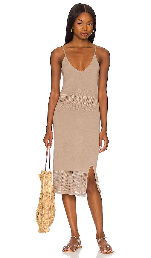 Bobi Bodycon Midi Dress in Taupe Cover