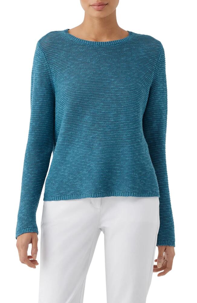 Eileen Fisher Textured Crewneck Organic Linen & Cotton Sweater in River Cover