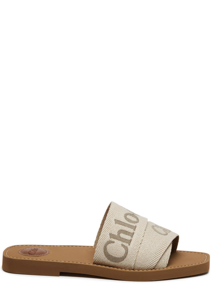 Chloe Woody Logo Canvas Sliders - Beige Cover