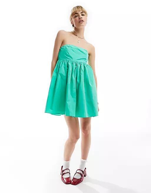 Glamorous bandeau volume mini smock dress in turquoise green Cover