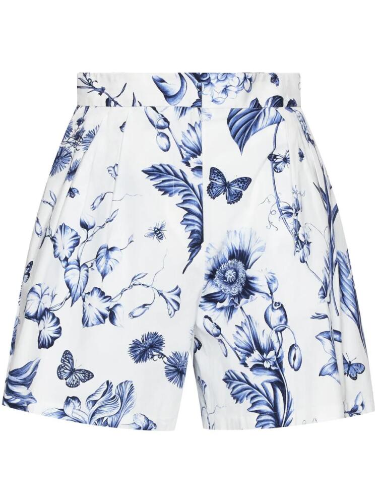 Oscar de la Renta floral-print high-waisted shorts - Blue Cover