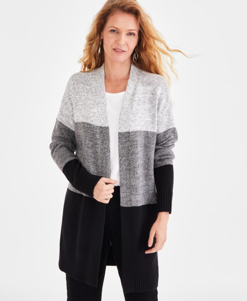 Style & Co Women's Open-Front Colorblocked Cardigan, Created for Macy's - Grey Cover