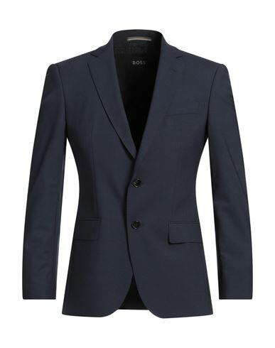 Boss Man Blazer Navy blue Virgin Wool, Elastane Cover