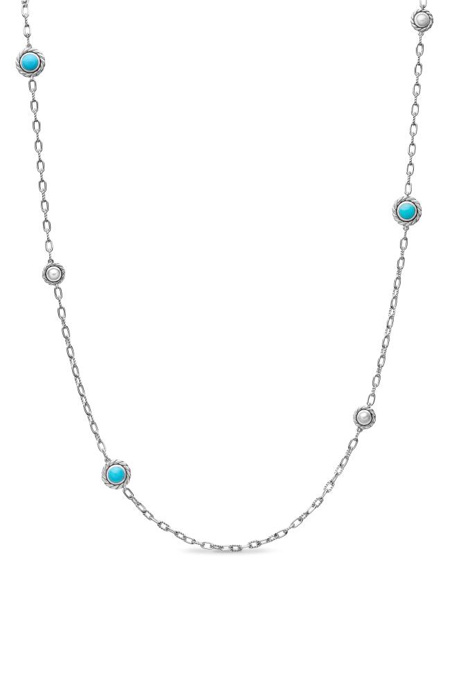 David Yurman Pearl Classics Station Chain Necklace in Sterling Silver with Semiprecious Stone & Freshwater Pearl, 4mm in Sterling Silver/Turquoise at Cover