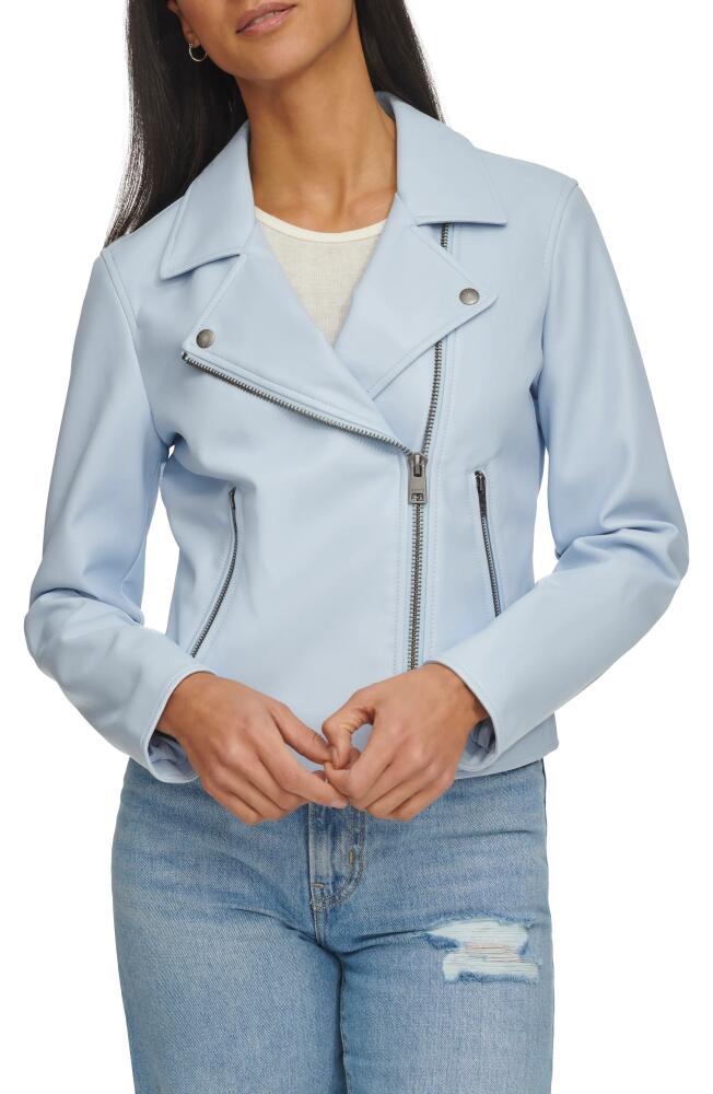 levi's Shrunken Faux Leather Moto Jacket in Dusty Blue Cover