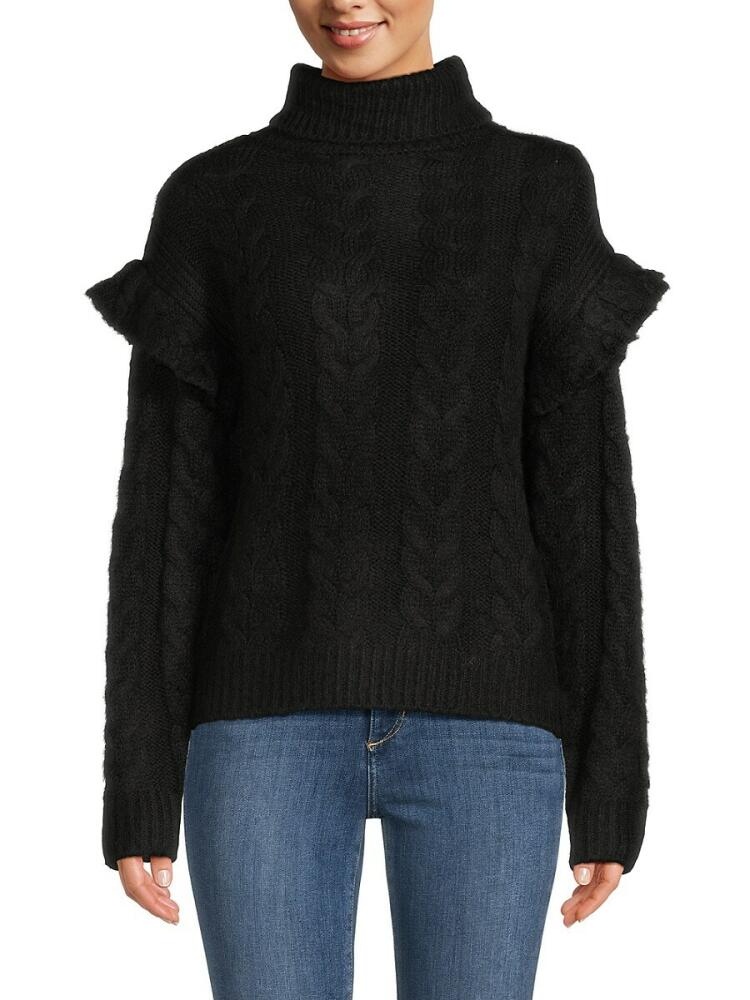 Joe's Jeans Women's Ruffle Sleeve Cable Knit Turtleneck Sweater - Black Cover