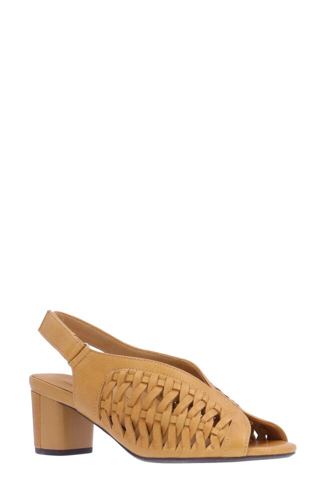 L'Amour des Pieds Myrina Basket Weave Slingback Peep Toe Sandal in Lioness Cover